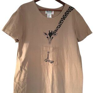 Vintage 90s Giraffe Printed T Shirt Maxi Sun Dress Sz 10 / M Taupe Brown Safari